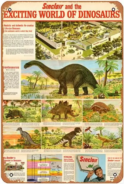1967 OilS Exciting World Of Dinosaurs Brochure Vintage Tin Sign  ,Metal Sign Retro Art Wall Decor for Home Cafes Office Store Ka