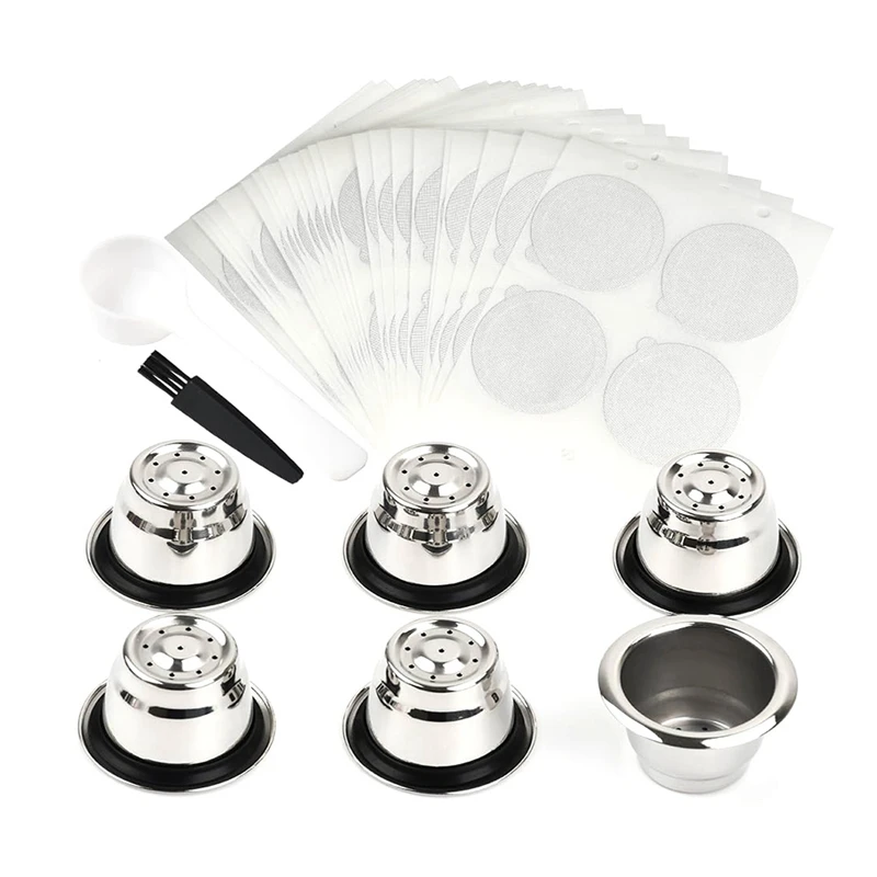 Reusable Capsules 6Pcs Refillable Espresso Pods Stainless Steel Coffee Pods Metal For Nespresso Line