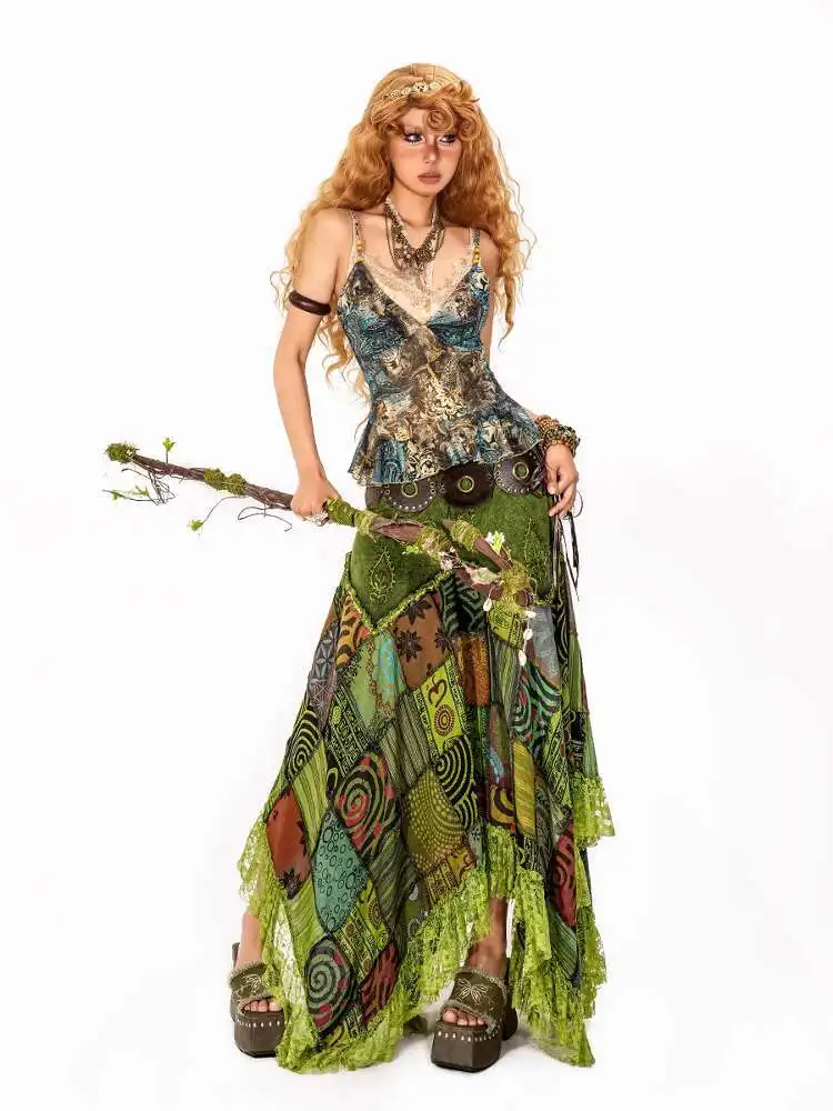 Green Suspenders Vest Womens fashion Retro Mesh Oil Painting Style Hottie Tops Bras Bralette Crop Top T Shirts