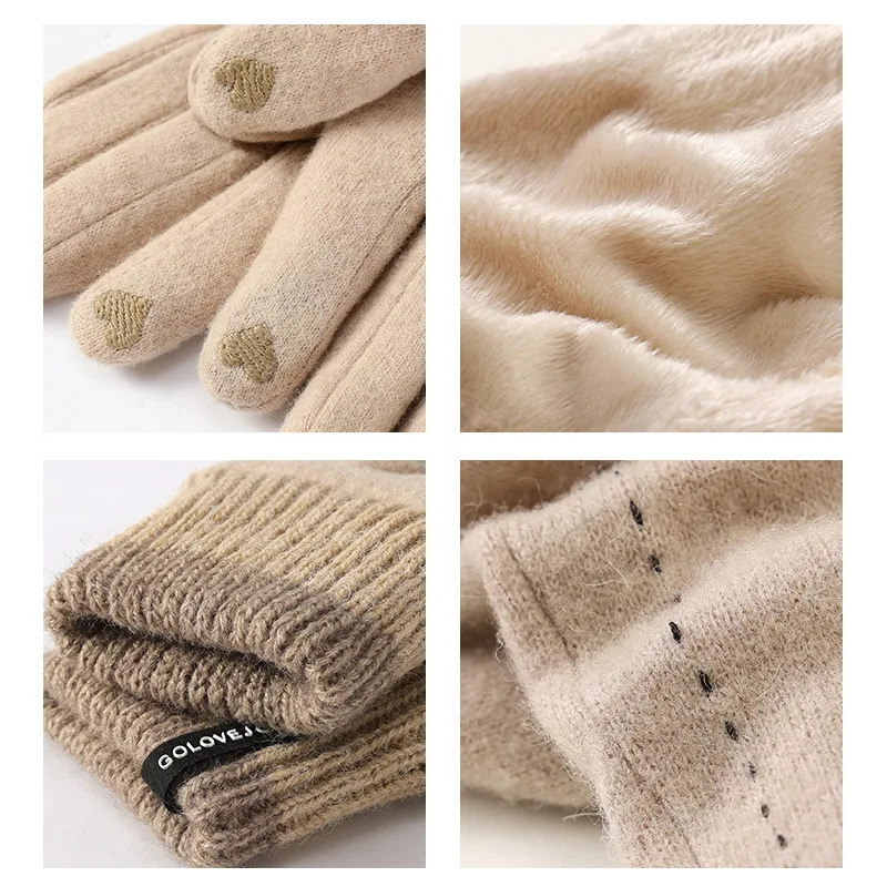 Guantes de Cachemira para mujer y niña, manoplas cálidas y gruesas de forro polar, a prueba de viento, para enviar mensajes a través de la pantalla táctil, para invierno, 65%