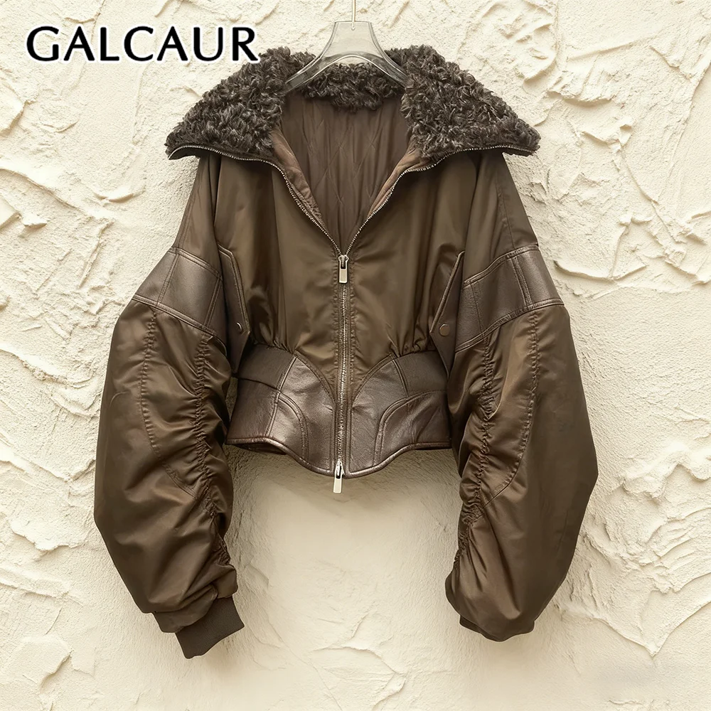 

GALCAUR Solid Spliced Folds Chic Jacket Female Lapel Long Sleeve Loose Streetwear Irregular Women's Jackets Autumn Style Fashion