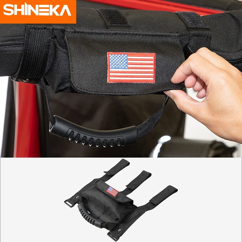 SHINEKA Car Armrest Top Roll Bar Grab Handles With Storage Bag For Jeep Wrangler TJ JK JL BJ40 1997-2024 Interior Accessories