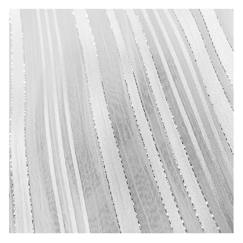 Gold Silver Stripes Organza White Chiffon Fabric for Dress Making Sewing Materials 150cm Wide Fabric By The Meter