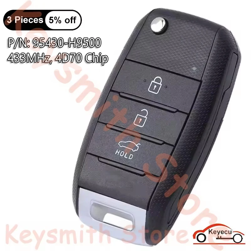 

Чип KEYECU 3 Btns 433 МГц 4D70 для Kia Rio Stonic 2015+, автоматический обновленный флип-брелок с дистанционным управлением SYEC3TX1611 CCAE16LP1360T2 95430-H9500