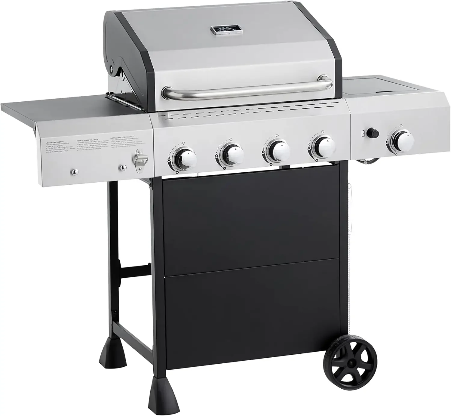 Freestanding Gas Grill with Side Burner, 4 Burner (52,000 BTU), Black