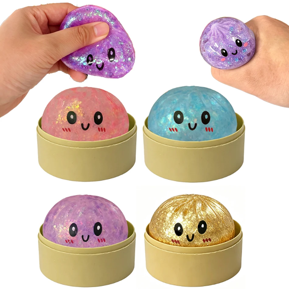 Hot Super Popular Hot Colorful Dumpling Squishes Stress Ball Reusable Rebound Squeeze Reliever Toy Cute and Stress-Relieving Bun