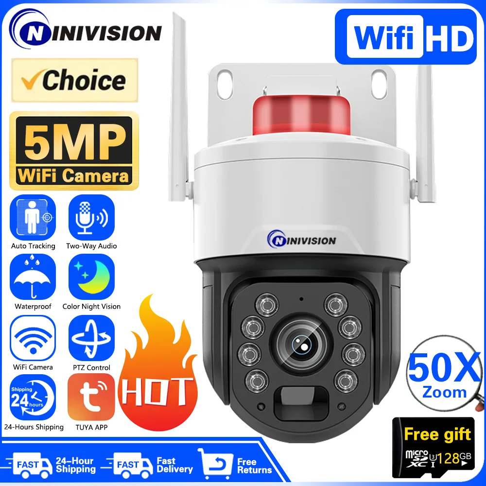 Telecamera IP di sorveglianza Audio da 5mp Zoom ottico 50X rilevamento umano PTZ CCTV 200M visione notturna sicurezza WiFi Cam Tuya Smart Life