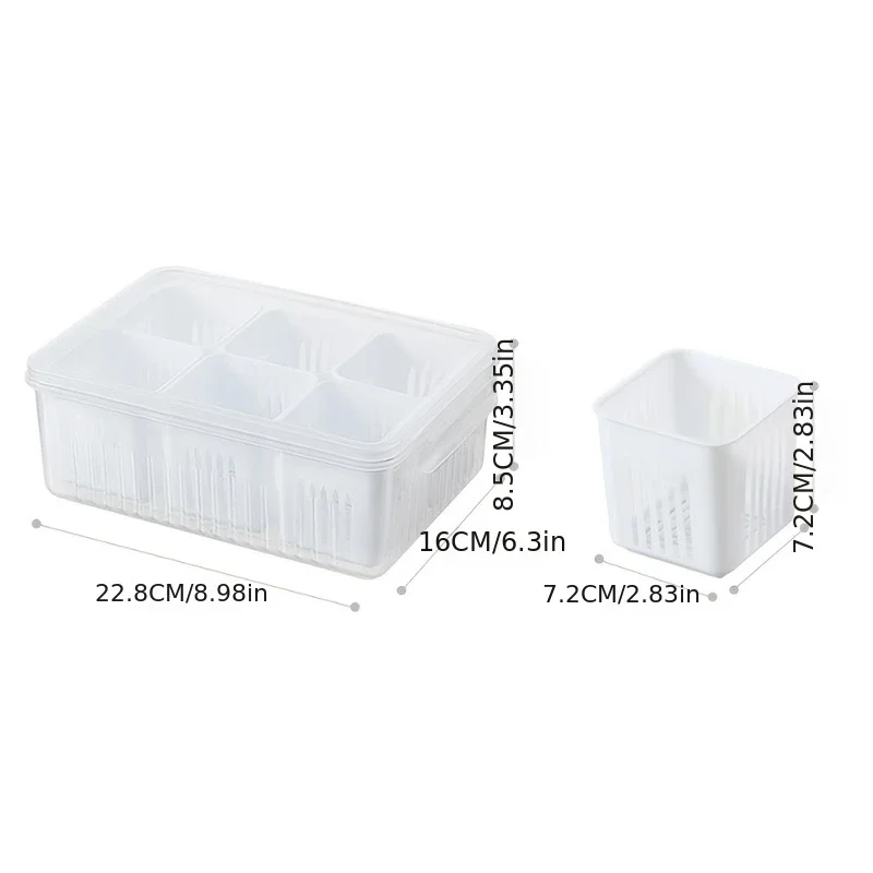 1PC 6-in-1 Food-Grade Storage Box for Scallions Ginger Garlic - Chive Preservation Container for Refrigerator