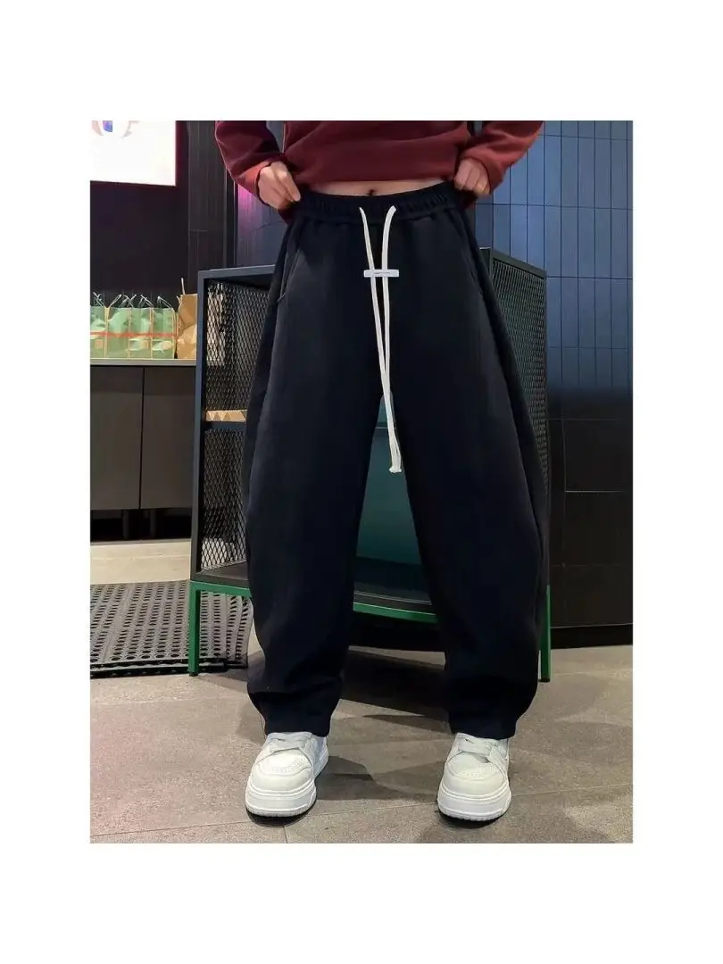 

Yule Warm Pumpkin Color Thiened Fce Dstring Design Casual Pants Straight Leg Loose Fit All Seasons Youth Leisure Trou...