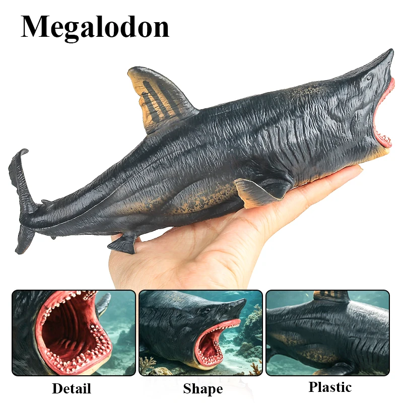 Oenux Savage Marine Sea Life Megalodon Actionfigur, klassische Meerestiere, großer Hai, Fischmodell, PVC-Sammlung, Spielzeug für Kinder, Geschenk – Detail 4