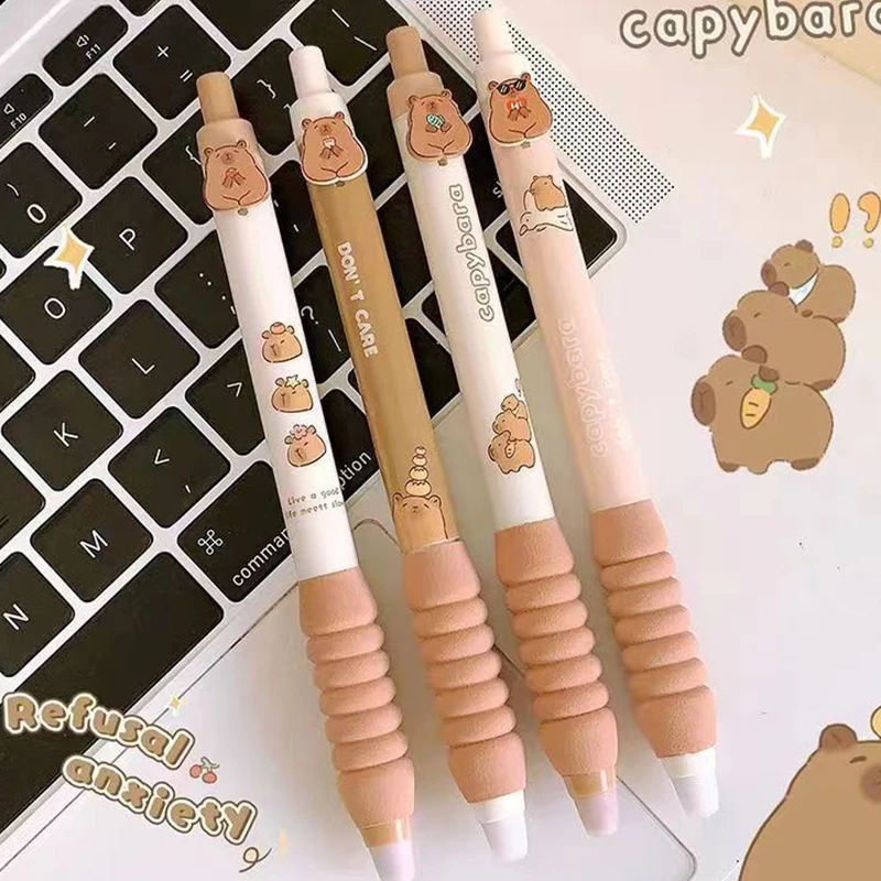 4Pcs/lot Capybara Press Erasable Pen Animal Blue ink 0.5mm Erasable Gel Pen Washable Handle School Office Writing Stationery