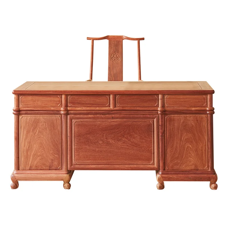 rosewood boss desk five-piece set, Chinese solid wood computer desk