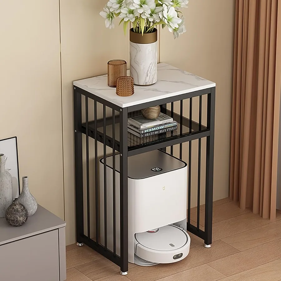 

3-Tier Metal Storage Rack for Robot Vacuum Freestanding Stand Cabinet with Black/White Finish Fits Sweeping Robot Ideal for Liv
