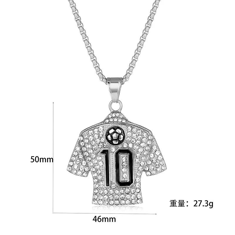 Hip Hop Bling Iced Out Stainless Steel Number 10 Football Jersey Pendant Necklace for Men Rapper Jewelry Gold Silver Color