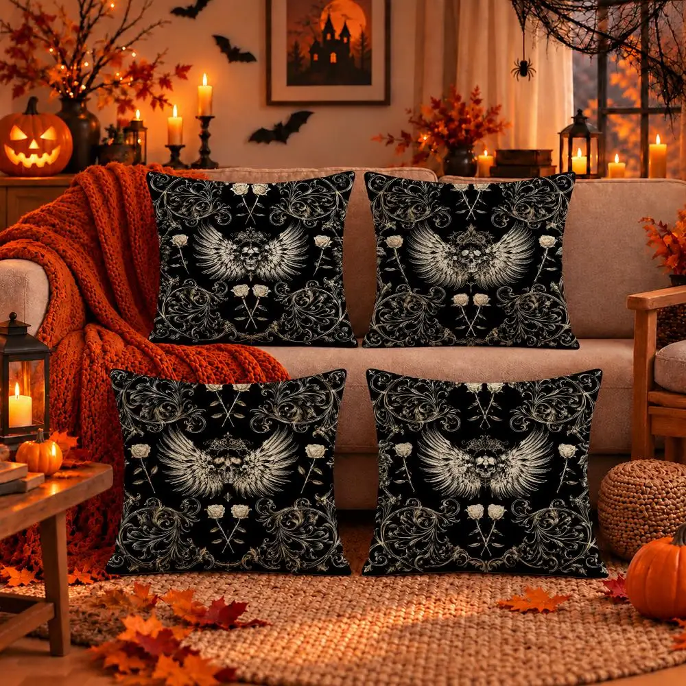 Art Gothic Gilded Ornaments Cushion Cover Dark Gothic Plush Pillow Covers for Sofa Bedroom Home Decor