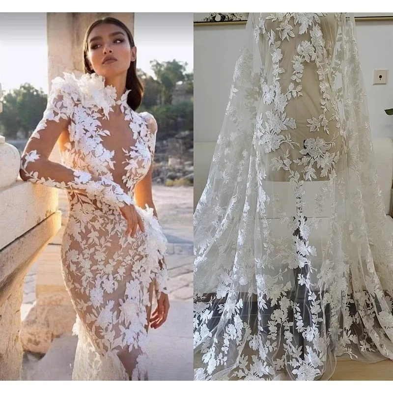 Exquisite European Embroidery Flower Mesh Handmade DIY Wedding Dress, Clothing Door Curtain Fabric Decorative Accessories