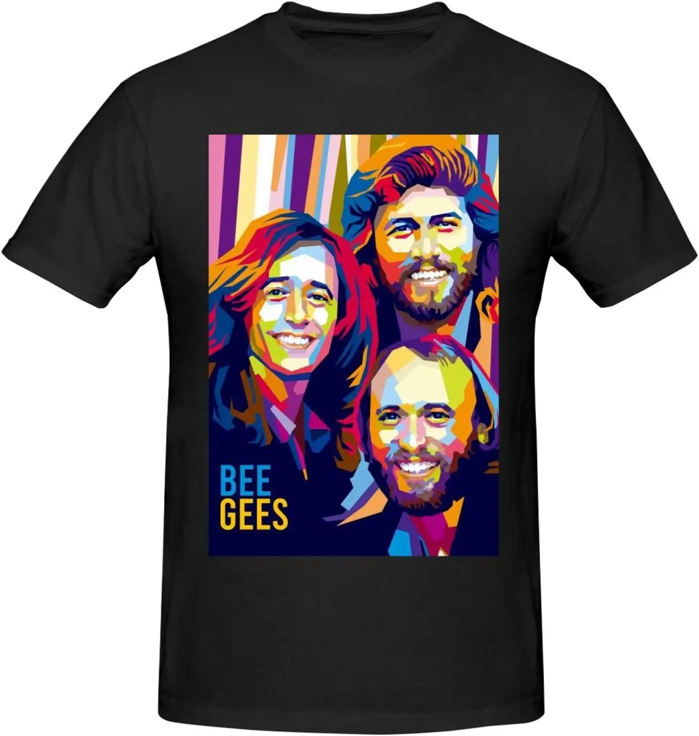 تي شيرت Bee Music Gees للرجال بأكمام قصيرة مخصص، تي شيرت برسومات عصرية، ملابس علوية كاجوال رائعة باللون الأسود المتوسط