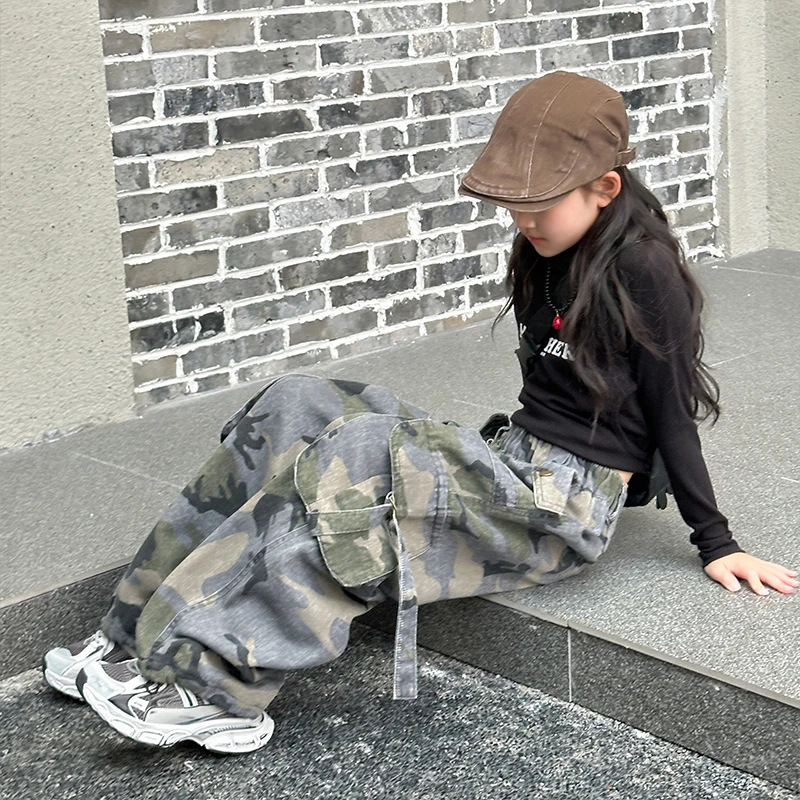 Spring Autumn Children Tactical Camouflage Hunting Cargo Pants for Boy Girl Sweatpants Unisex Kids Loose Casual Street Trousers