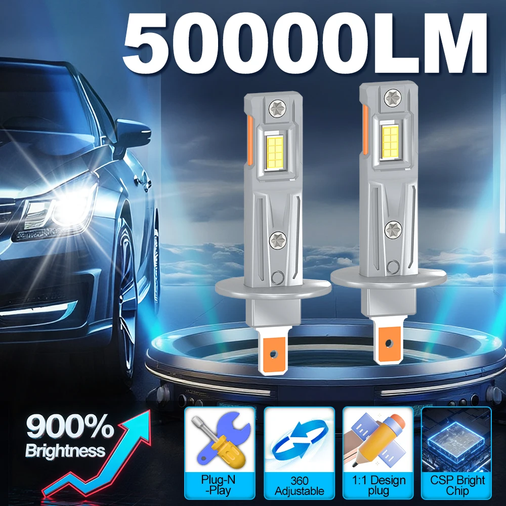 2Pcs H1 LED Headlights Bulbs H7 H11 HB3 HB4 9005 9006 Fog Lights 50000LM Mini Auto HeadLamp H4 CSP Chip High Power Plug and Play