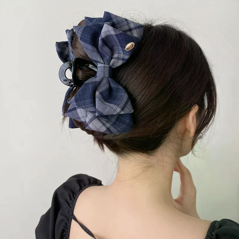

Модный ретро клетчатый зажим в виде акулы, корейский темпераментный бант, зажим для хвоста, аксессуары для волос