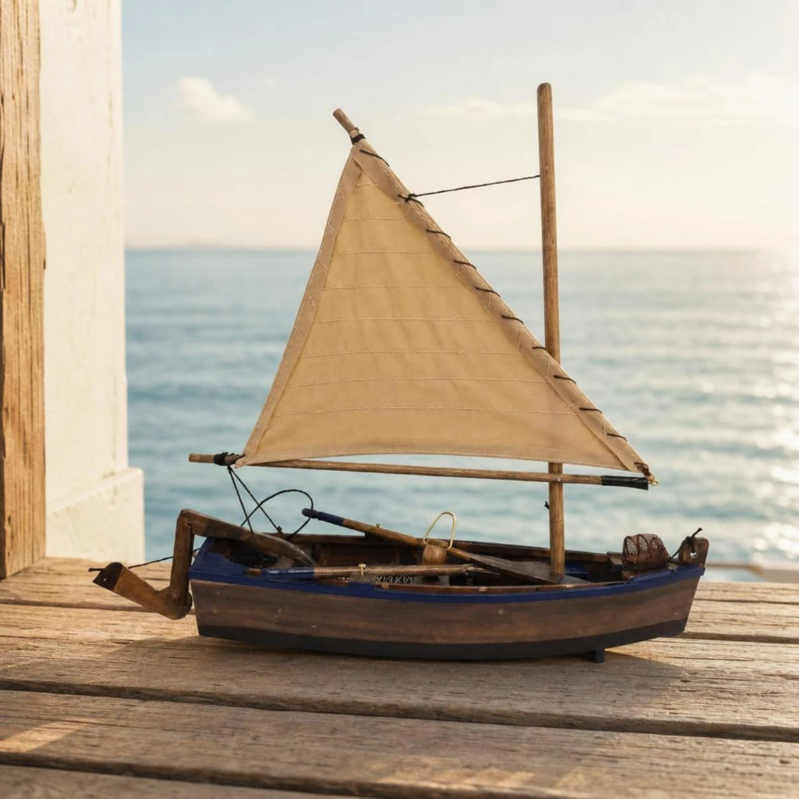 Model Sailboat with Cloth Sails Nautical Wooden Sailboat Sailing Boat Model Ocean-Themed Decoration Marine for Collectors, Desk - view 2