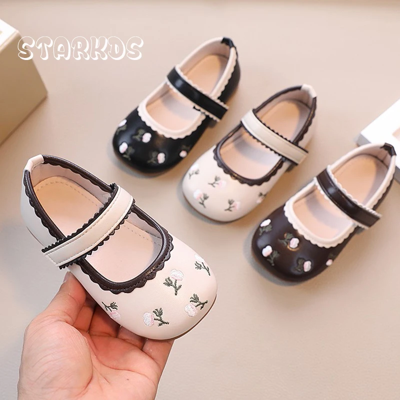 

Floral Embroidery Leatherette Shoes Baby Girl Sweet Princess Ballet Flats Toddler Kid Retro Lace Trimmings Ballerina Zapatos