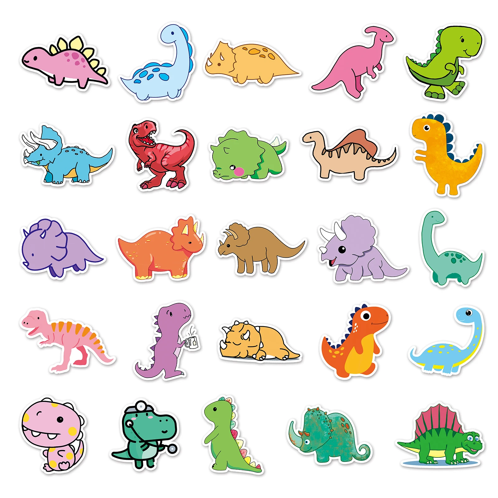 50Pcs Little Dinosaur Series Cartoon Cute Waterproof Sticker Skateboarding Snowboard Retro Vinyl Sticker