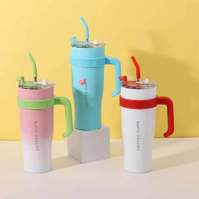 Big Mac  Large Capacity Cup 1200ml Car Coffee Cup Stainless Steel Insulated Water Bottle Vacuum Flask With Straw