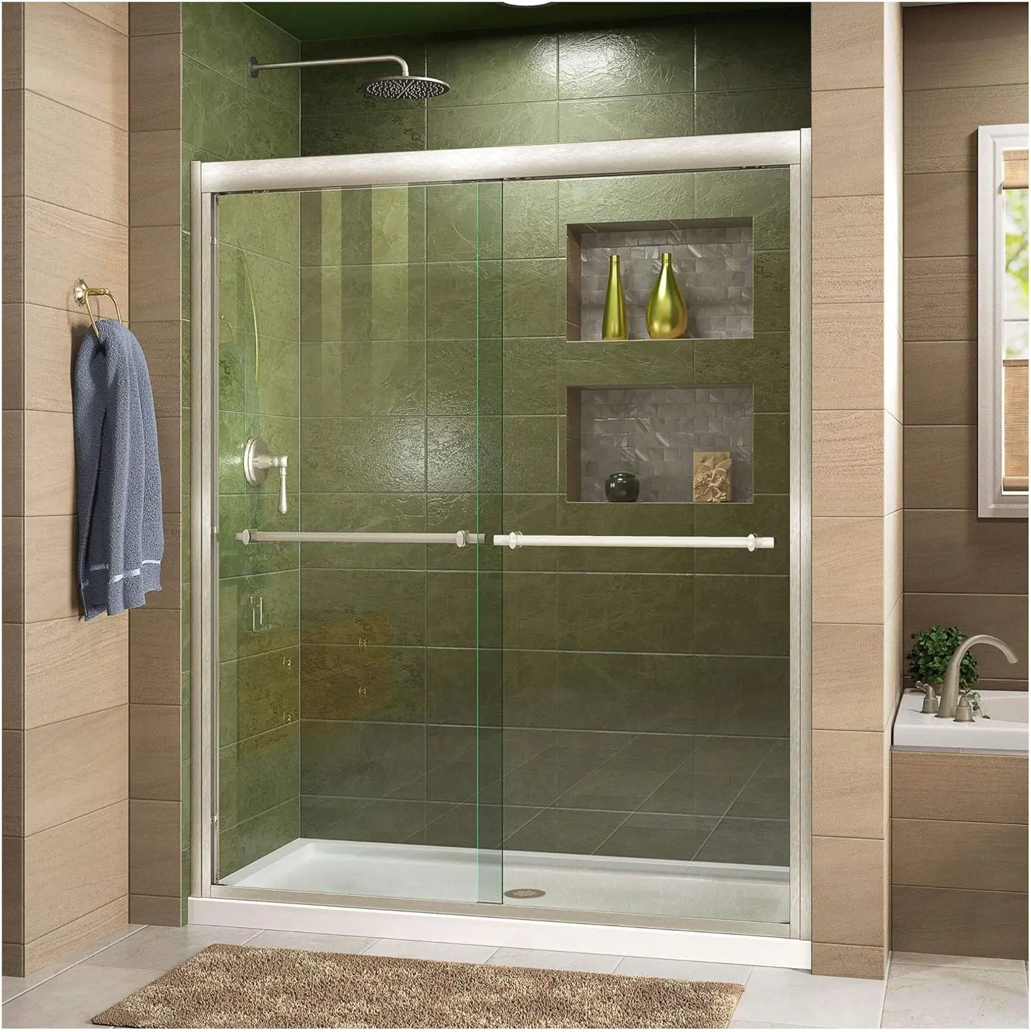 Duet 56-60 In. W X 72 In. H Semi-Frameless Bypass Sliding Shower Door In Brushed Nickel, Shdr-1260728-04