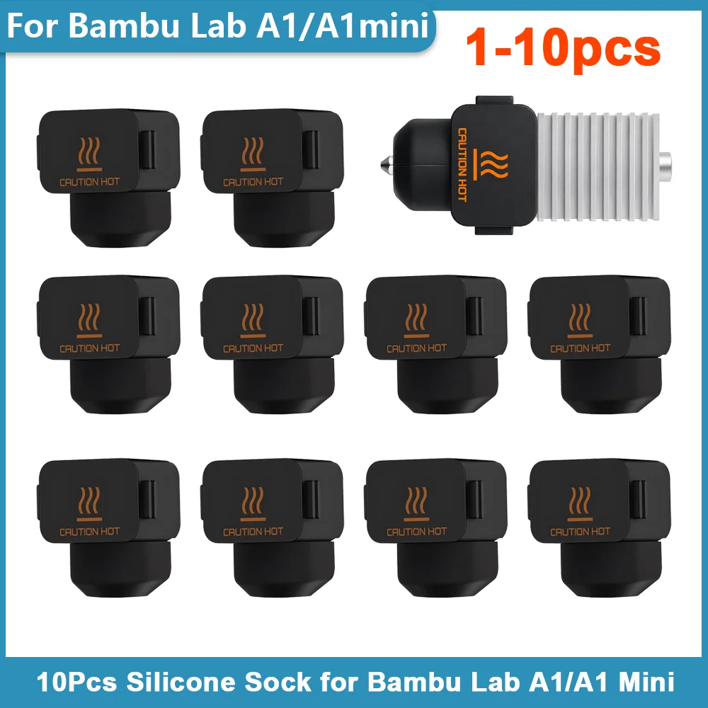 10Pcs Silicone Sock for Bambu Lab A1/A1 Mini, Hotend Heater Block Silicone Cover Nozzle for Bambu Lab A1/A1 Min 3D Printer Parts