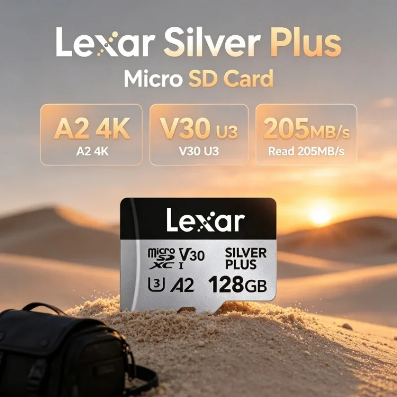 Lexar Silver Plus U3 V30 4K A2 SDXC Micro SD Card 64GB 128GB 256GB 512GB 1TB Read 205MB/s TF Memory Cards for Drone