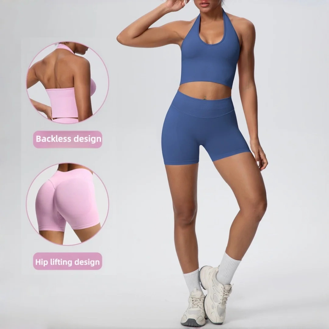 

Плотный дышащий комплект для йоги с открытой спиной для фитнеса с высокой талией и подтяжкой бедер, спортивный жилет с лямкой на шее, одежда для тренировок, спортивная одежда для спортзала