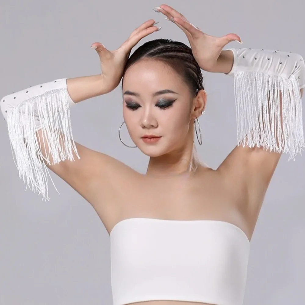 

Latin Dance Accessories Practice Performance Competition Wear Gloves and Rhinestones Fringed Armsleeves