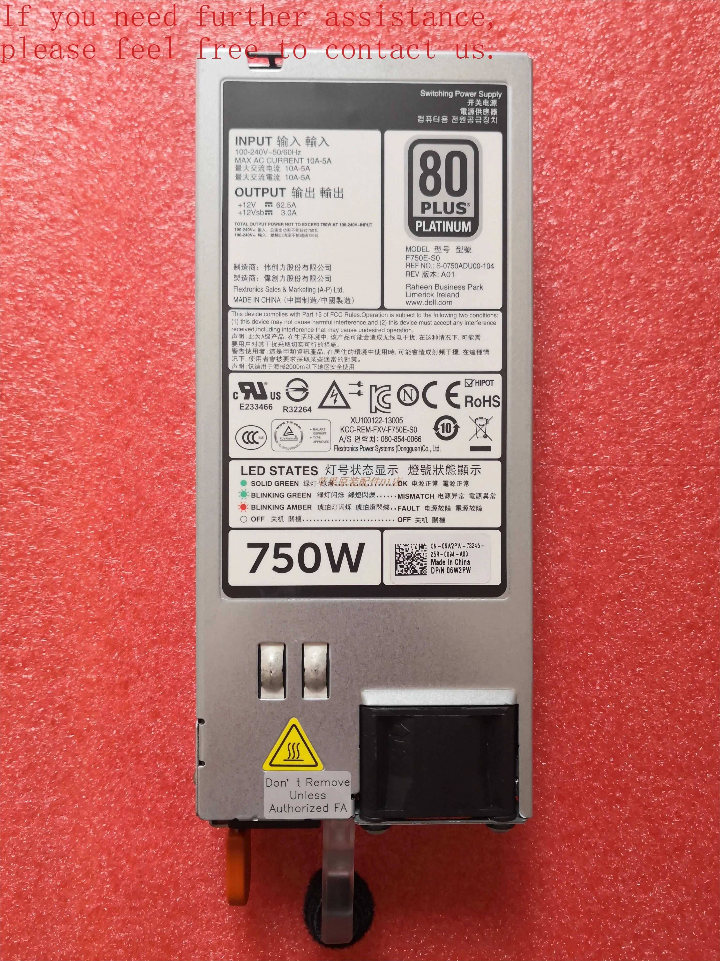 

For DELL R720 R620 750W Power Supply CWKMX 79RDR 5NF18 6W2PW New Original