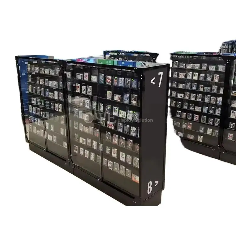 custom.Factory Price Card Display PSAs TCG Display Fixtures Metal Repostionable Rail Card Display Stand Double Side Showcas