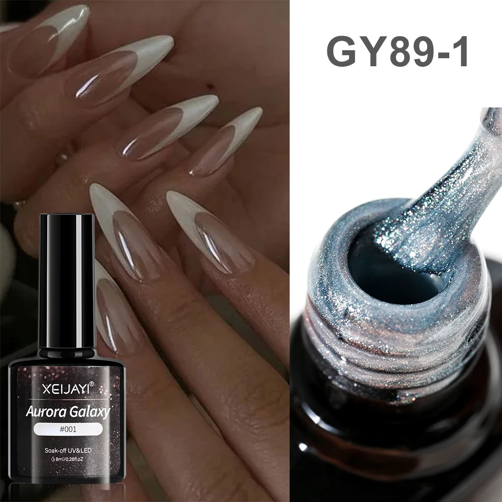 Esmalte de uñas en Gel con purpurina Aurora Mermaid, barniz semipermanente Soak Off UV 2 en 1 para capa superior y función Galaxy, 8ML