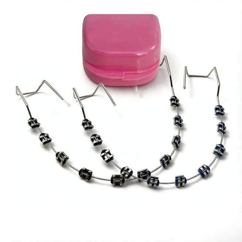 With Box Dental Fake Braces Temporary Tooth Decoration with Hook Metal Wires Colorful Metal Bracket Ligature Ties Dental Tool