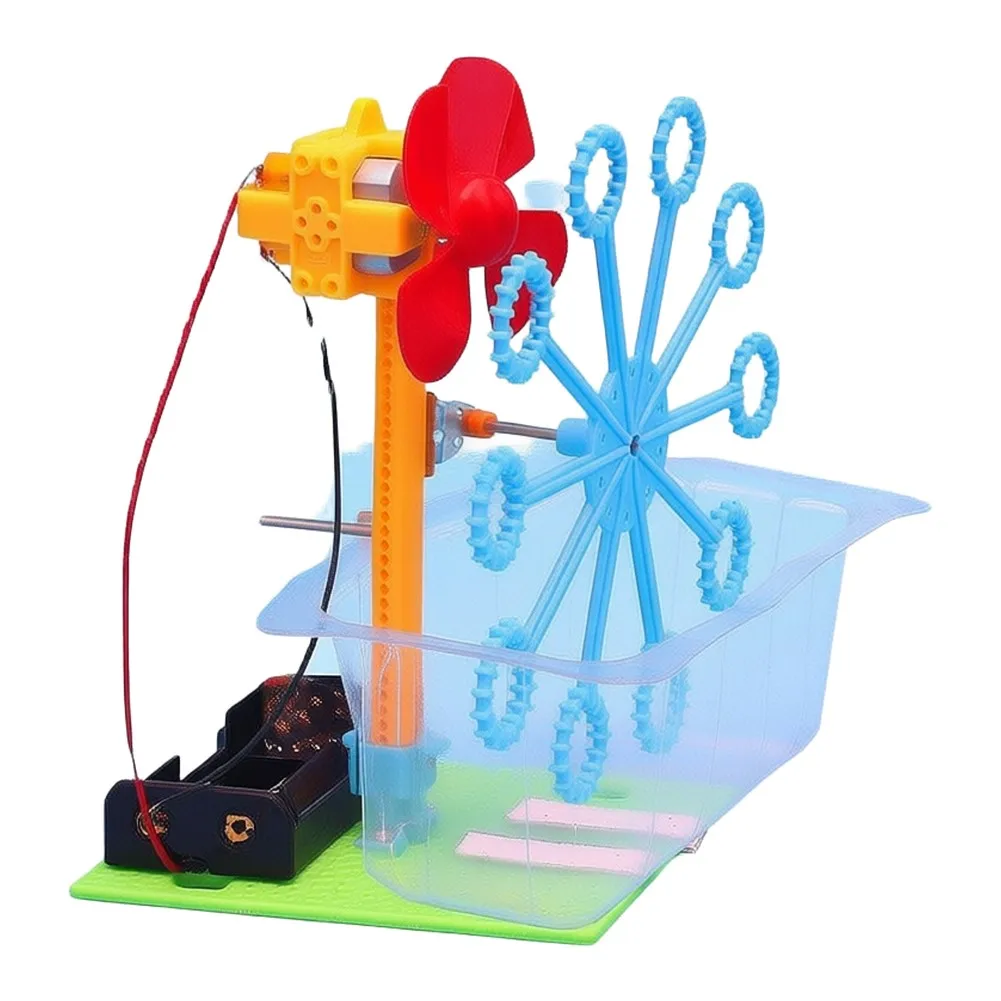 Hand Crank Bubble Machine STEM Learning Kit for Unassembled Build Project with Colorful Parts and Safe ABS Material