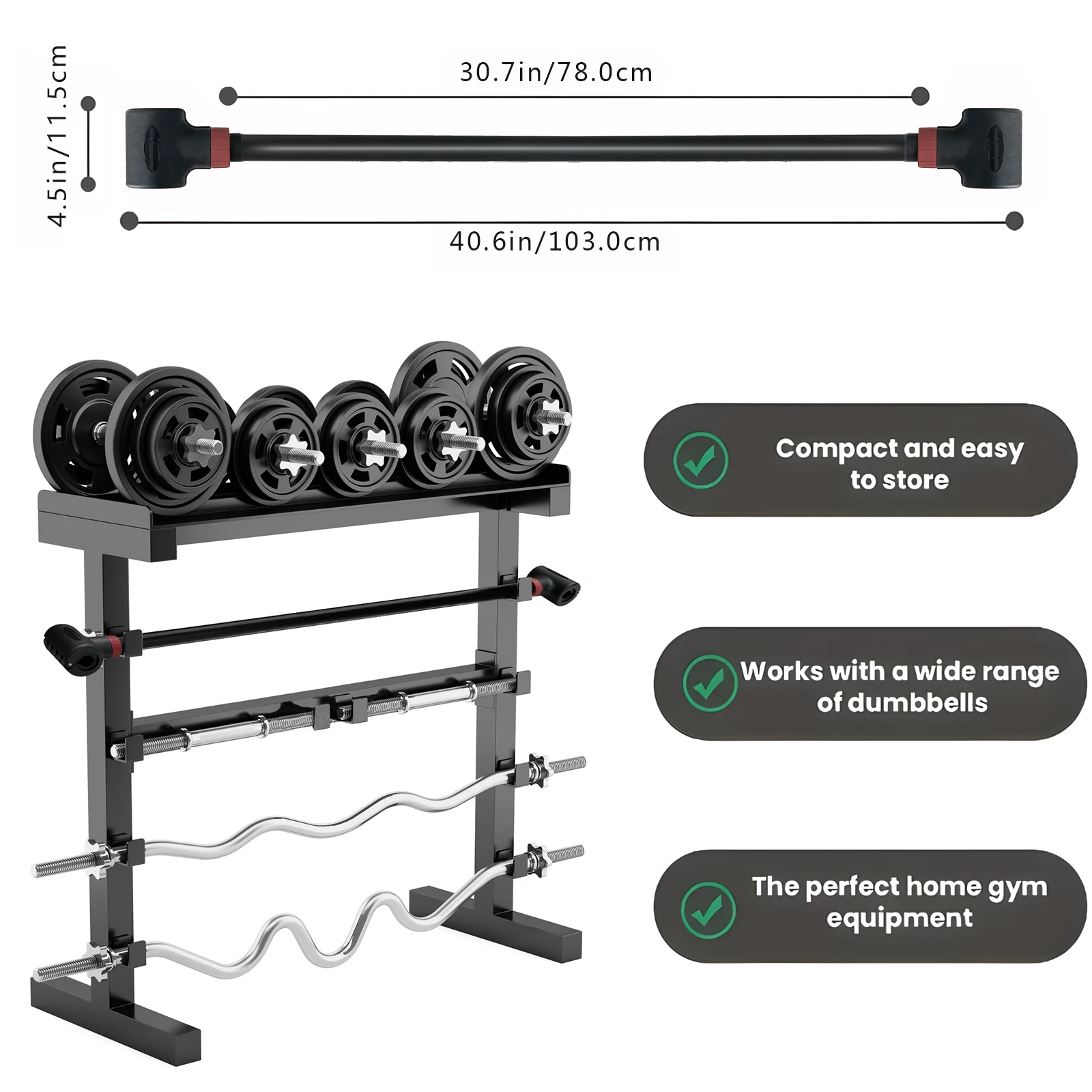 Adjustable Dumbbell Converter to Barbell Set and Kettlebell for Home Fitness Adjustable Up to 200lb Capacity Weight Barbell