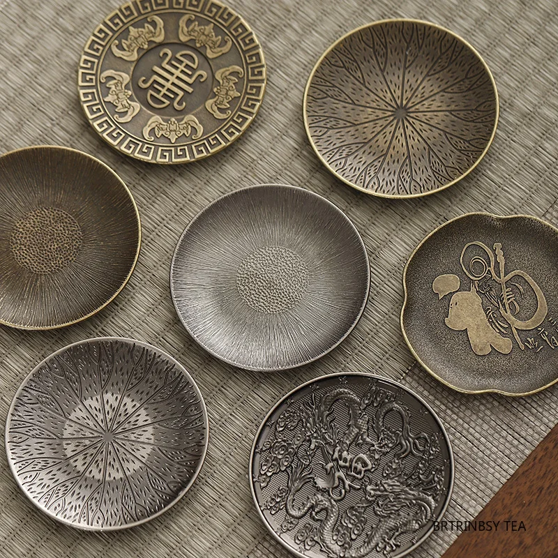 

1 шт., китайский поднос для чая из сплава, традиционная бытовая подставка для хранения, изоляционный противоскользящий коврик для чайной чашки, аксессуары для чайной посуды