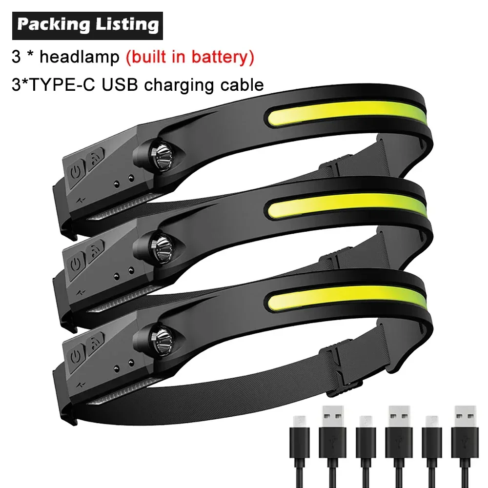 KDULIT 1-10PCS LED Sensor Scheinwerfer Eingebaute Batterie USB Aufladbare Kopf Taschenlampe Scheinwerfer Kopf Taschenlampe Camping Angeln Suche licht 3