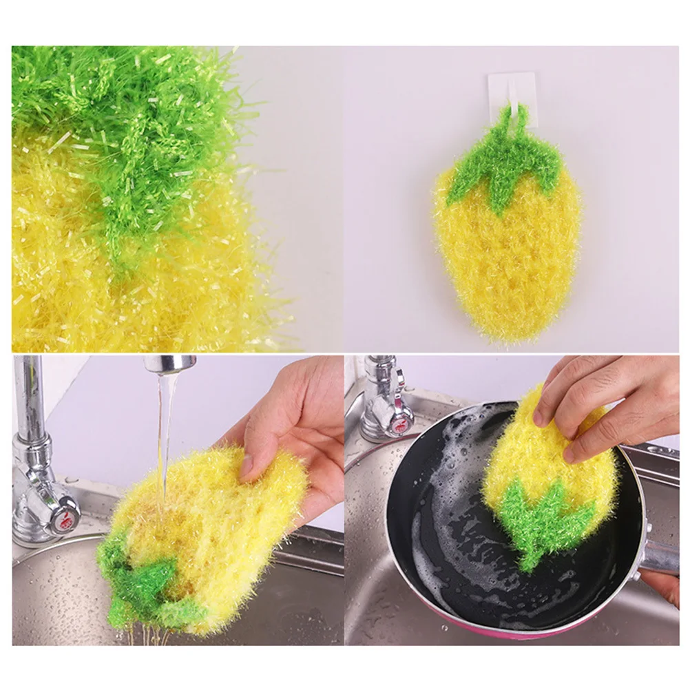 

4Pcs Dish Cloth Kitchen Essential Thickened Polyester Stylish Sweet Design for Bowl Pot Scrubbing