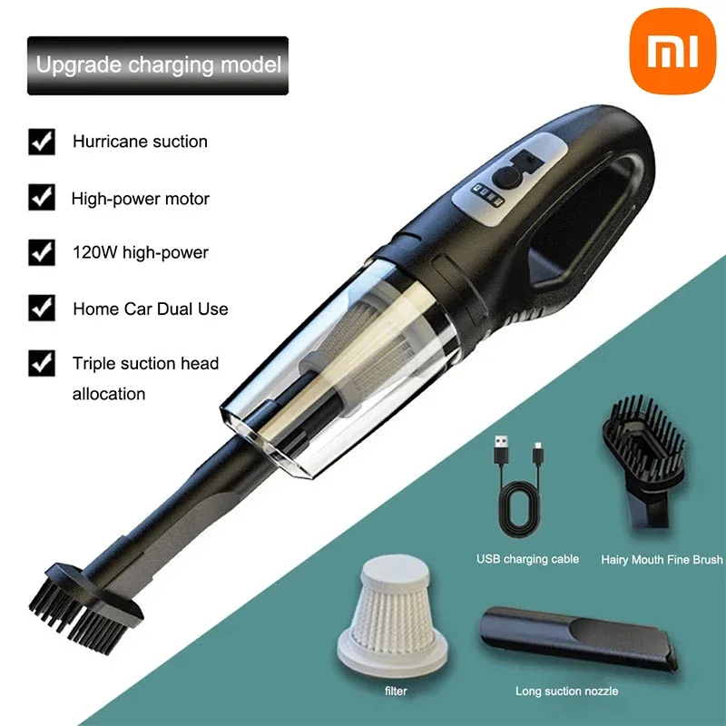 120w Portable Car Vacuum Cleaner USB Charge Handheld Cordless Vacuum Cleaner Powerful Suction   Office Pet Hair Dust cleaner Mi