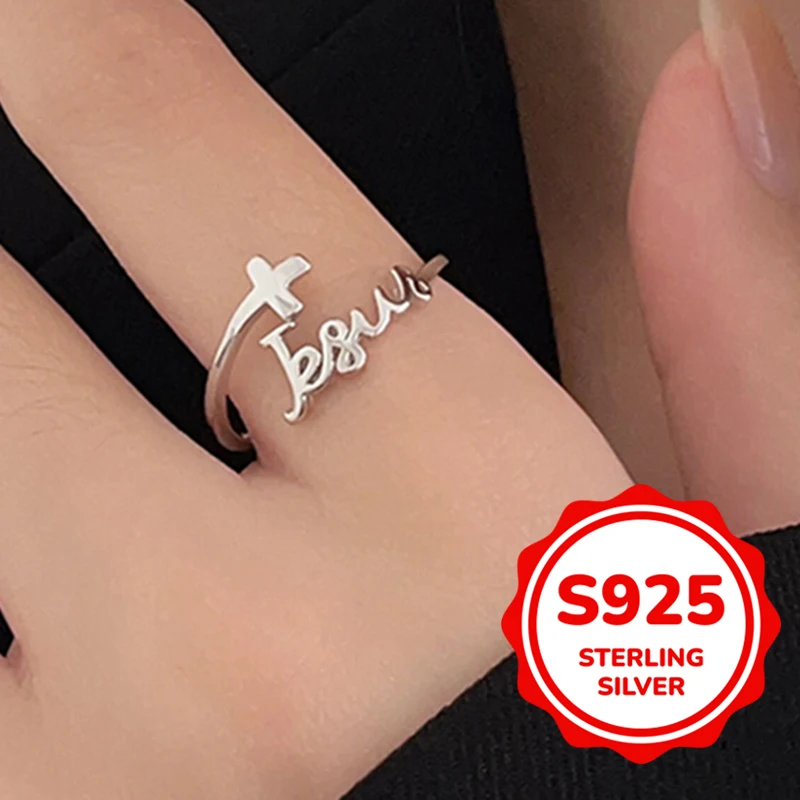 

S925 authentic sterling silver fashion cross design adjustable wrap ring daily accessories classic retro versatile