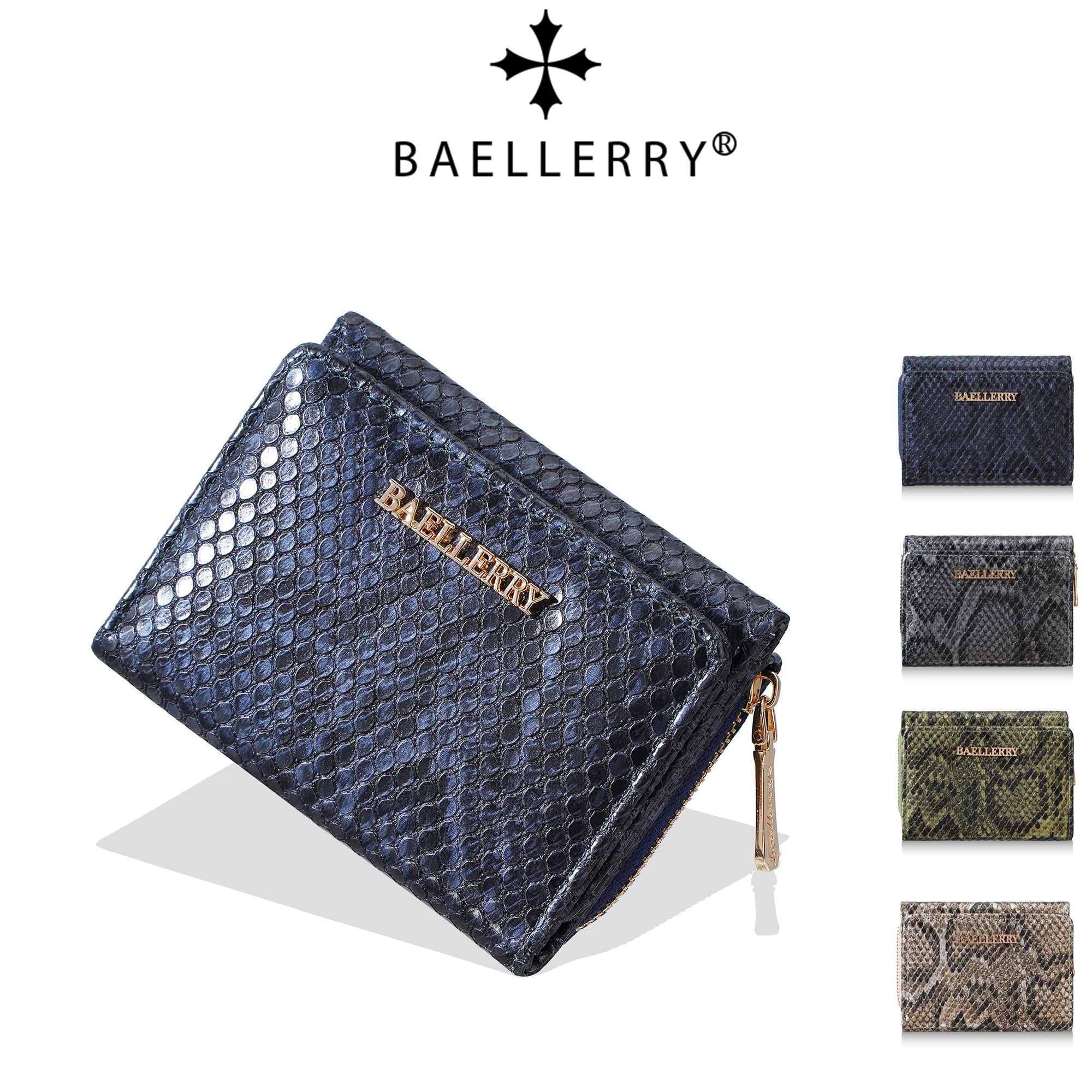 Baellerry Ladies Simulation Snake Skin Pattern PU Leather Wallet Card Holder Coin Purse Large Currency Clip 4 Colors Available
