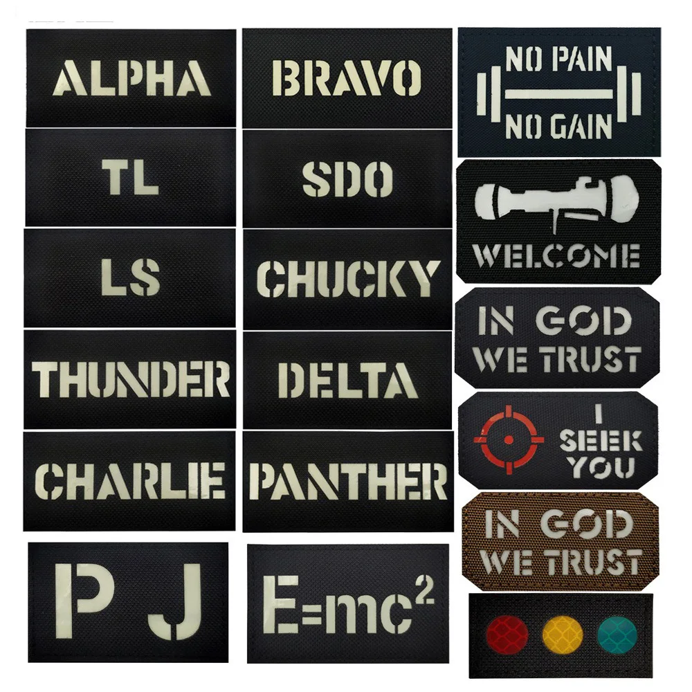 Laser Cut Inglês Letras ALPHA Badge, Brilha na Braçadeira Escuro, Moral Tático, Mochila Gancho e Loop Patches para Vestuário