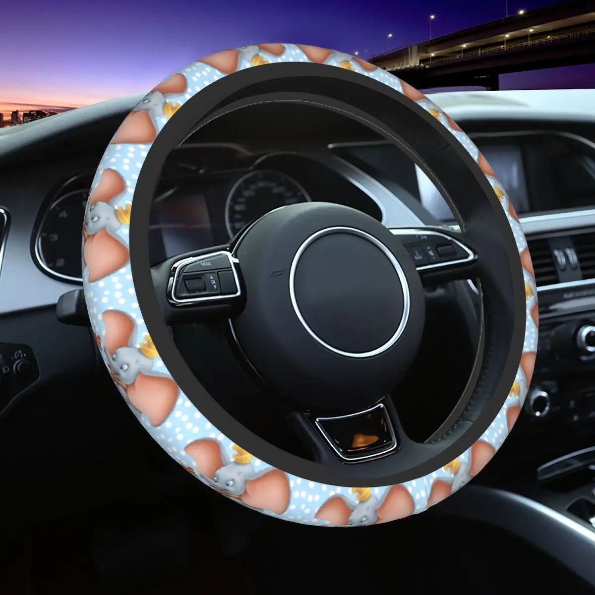 

Dumbo Car Steering Wheel Cover Breathable Car Covers Suite Kawaii Automotive Supplies fits 14.5-15 inches