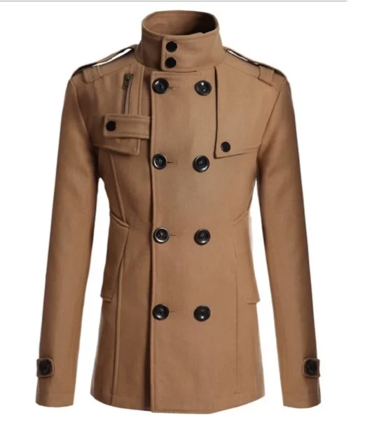 

Мужское флисовое пальто 2025 года, приталенный дизайн, средняя длина, воротник-стойка, ветровка, повседневная куртка в темном стиле