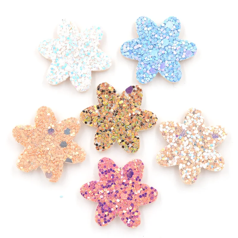 20Pcs 28mm Glitter Paillette Padded Patch Flower Appliques for Craft Clothes Stick Supplies DIY Hair Clips Decor Accessories