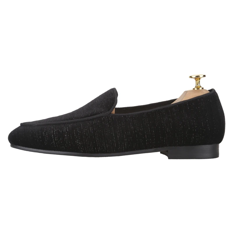 Piergitar Shiny Dot Of Black Velvet Belgian Loafers Perfect Pairing From Casual Jeans To Formal Classic Men's Slip-On Slippers